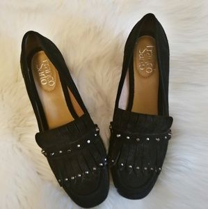 FRANCO SARTO Black Suede Studded Lauryn Loafers